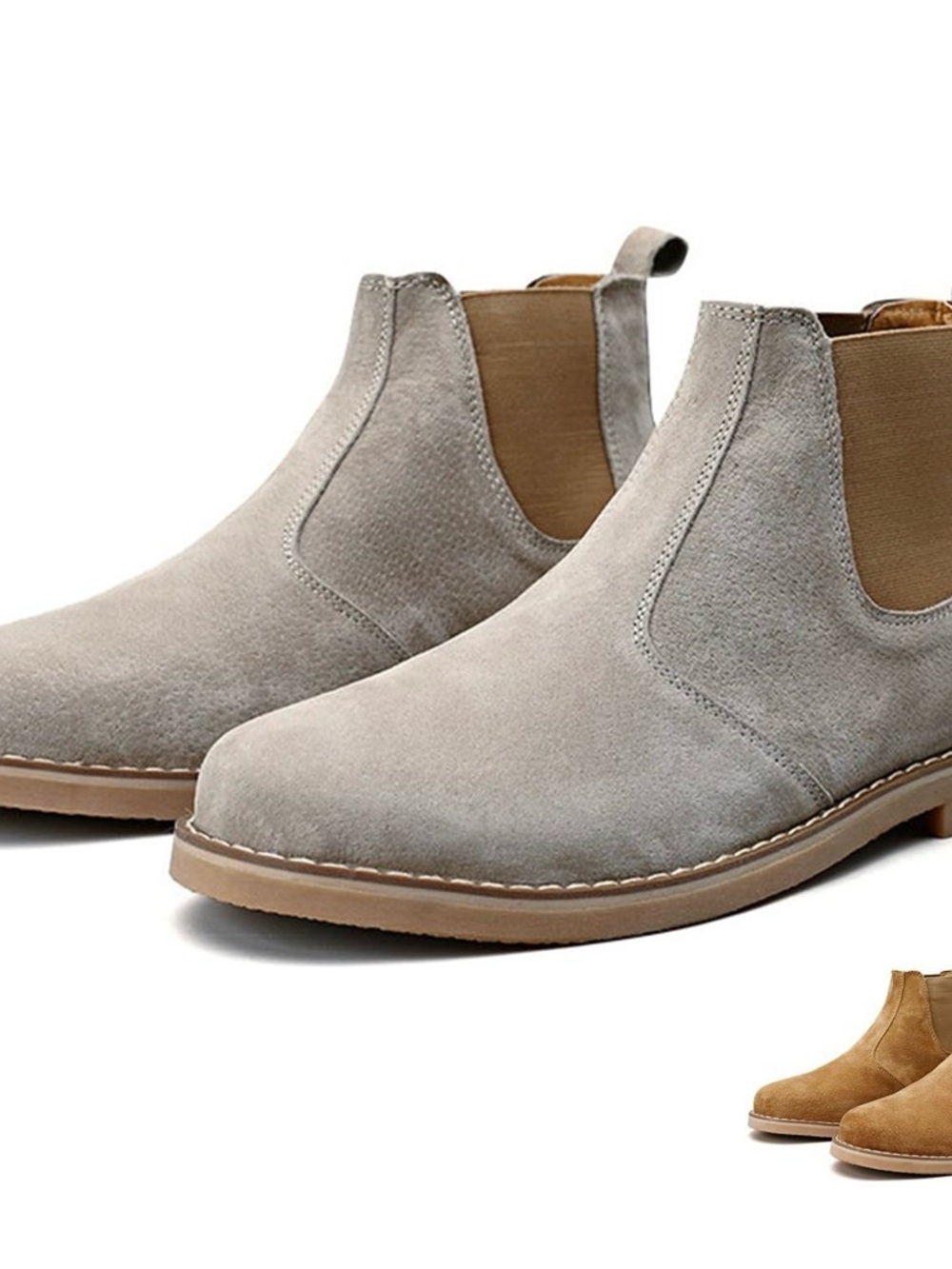 Men's Suede Chelsea Boots in Light Gray